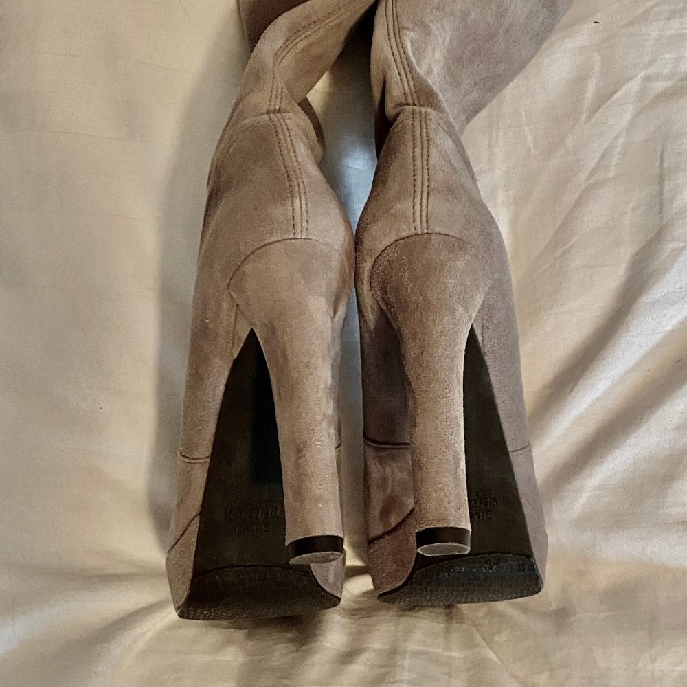 Stuart Weitzman Sz 8 Plathighland Topo Suede OTK platform Over the Knee Boots - Picture 6 of 9